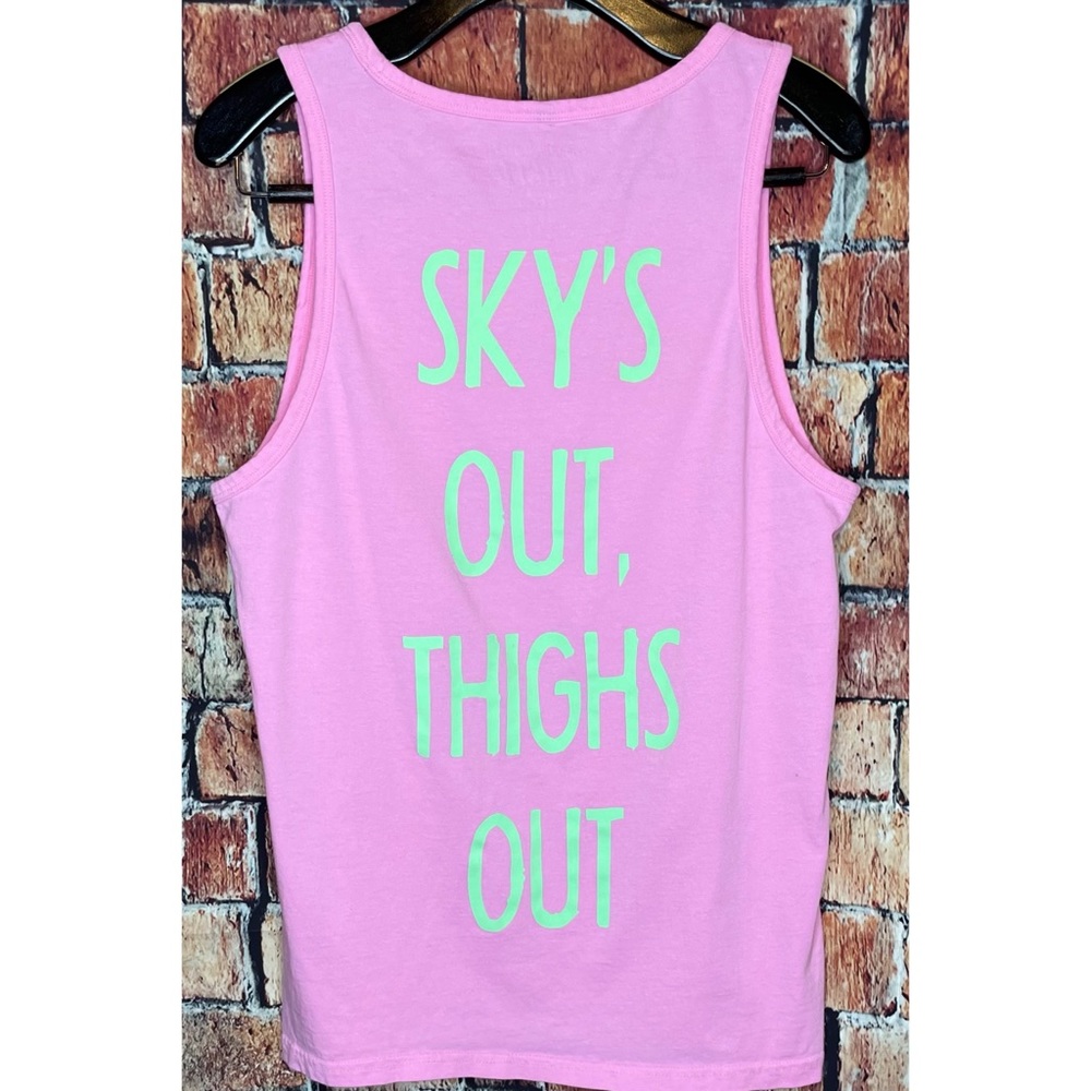 Chubbies Womens Medium Pink SOTO Double Sided Logo Tank Top Sky’s Out Thighs Out